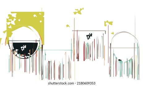 Abstract rough drawn geometric shapes on white background. Artistic overlay vector texture. Bauhaus simple primitive art poster. Mid century style art. A minimalism hipster colored frame design.