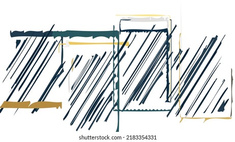 Resumen de formas geométricas dibujadas en bruto sobre fondo blanco. Textura vectorial de superposición artística. Afiche artístico simple y primitivo de Bauhaus. Arte de estilo de mediados de siglo. Diseño de marco minimalista de color hipster.