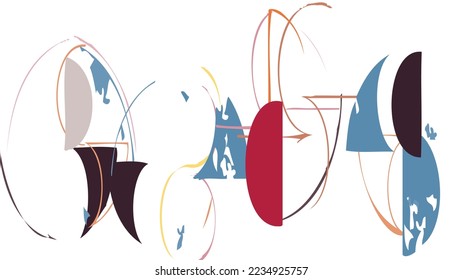 Resumen de formas geométricas dibujadas en bruto sobre fondo blanco. Textura vectorial de superposición artística. Afiche artístico simple y primitivo de Bauhaus. Arte de estilo de mediados de siglo. Diseño de marco minimalista de color hipster.