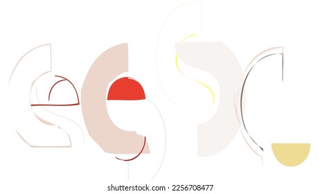 Abstract rough drawn geometric shapes on white background. Artistic overlay vector texture. Bauhaus simple primitive art poster. Mid century style art. A minimalism hipster colored frame design.