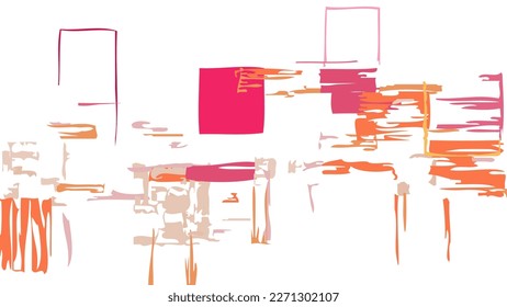 Abstract rough drawn geometric shapes on white background. Artistic overlay vector texture. Bauhaus simple primitive art poster. Mid century style art. A minimalism hipster colored frame design.