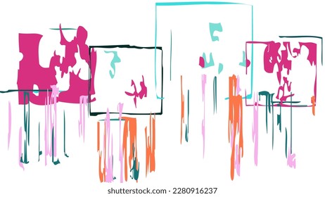 Abstract rough drawn geometric shapes on white background. Artistic overlay vector texture. Bauhaus simple primitive art poster. Mid century style art. A minimalism hipster colored frame design.