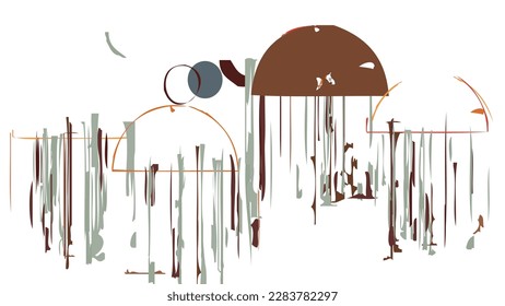 Abstract rough drawn geometric shapes on white background. Artistic overlay vector texture. Bauhaus simple primitive art poster. Mid century style art. A minimalism hipster colored frame design.