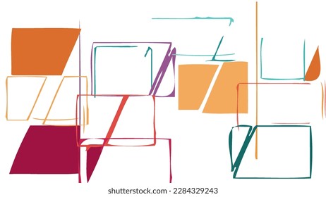 Abstract rough drawn geometric shapes on white background. Artistic overlay vector texture. Bauhaus simple primitive art poster. Mid century style art. A minimalism hipster colored frame design.
