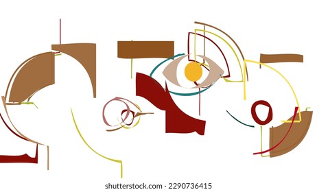 Resumen de formas geométricas dibujadas en bruto sobre fondo blanco. Textura vectorial de superposición artística. Afiche artístico simple y primitivo de Bauhaus. Arte de estilo de mediados de siglo. Diseño de marco minimalista de color hipster.
