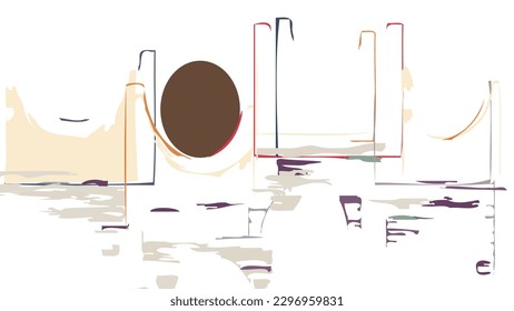 Abstract rough drawn geometric shapes on white background. Artistic overlay vector texture. Bauhaus simple primitive art poster. Mid century style art. A minimalism hipster colored frame design.