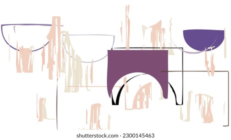 Abstract rough drawn geometric shapes on white background. Artistic overlay vector texture. Bauhaus simple primitive art poster. Mid century style art. A minimalism hipster colored frame design.