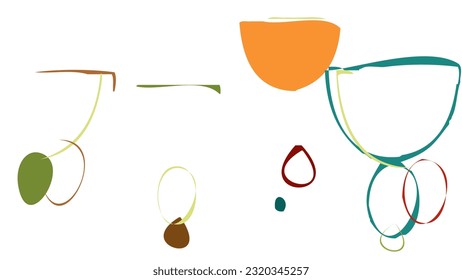 Abstract rough drawn geometric shapes on white background. Artistic overlay vector texture. Bauhaus simple primitive art poster. Mid century style art. A minimalism hipster colored frame design.