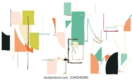 Abstrakte, grob gezeichnete geometrische Formen auf weißem Hintergrund. Künstlerische Overlay-Vektorstruktur. Bauhaus einfaches, primitives Kunstposter. Kunst im Stil des Mittelalters. Ein minimalistisches Hipster-Farbbild.