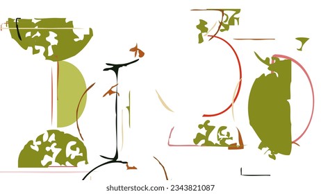 Resumen de formas geométricas dibujadas en bruto sobre fondo blanco. Textura vectorial de superposición artística. Afiche artístico simple y primitivo de Bauhaus. Arte de estilo de mediados de siglo. Diseño de marco minimalista de color hipster.