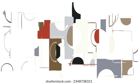 Resumen de formas geométricas dibujadas en bruto sobre fondo blanco. Textura vectorial de superposición artística. Afiche artístico simple y primitivo de Bauhaus. Arte de estilo de mediados de siglo. Diseño de marco minimalista de color hipster.