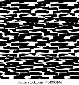 Abstract rough ink monochrome background tile pattern with horizontal stripes made with brush strokes. Hand made seamless vector. Can be used for print, wrapping, fabric, scrapbook