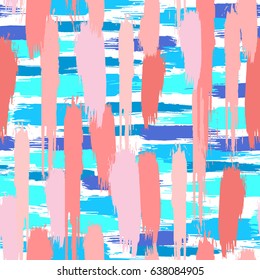 Abstract rough splash brush pattern repeating painting graphic decorative background vector. Blue pink trend silhouette brush stroke elements design seamless patterns.