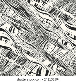 Abstract rough stroke and shapes textured background. Seamless pattern. Vector.