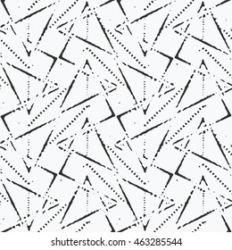 Abstract rough strokes textured geometric motif. Seamless pattern.