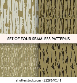 Abstract rough tree bark seamless pattern set. Vector illustration. 