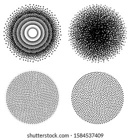 Abstract round background consists of black dots on a white background. Abstract dot geometric pattern. 