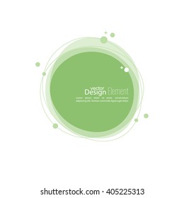 Abstract round banner with lines and particles and molecules. TechnoText box. green