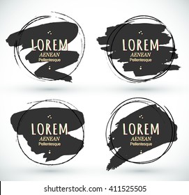 Abstract round banner set. Black creative vector icons. Paint stroke banners. Circle frame collection.