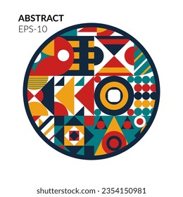 Abstract Round Bauhaus Shapes and Modern Minimal Style Figures Vector Illustration. Graphic Style Square Design Elements