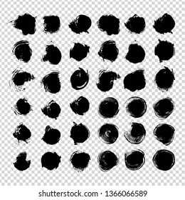 Abstract round big ink black long thick brush strokes big set on imitation transparent background