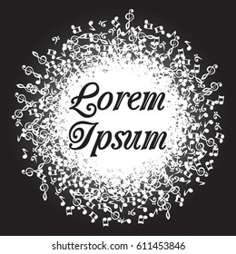 Abstract round black background with music notes. vector illustration