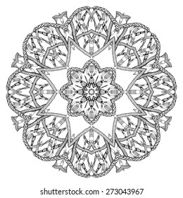 Abstract round black and white pattern with snakes elements
