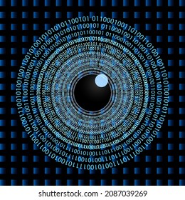 Abstract round blue digital eye on black background, sign used for design, vector illustration