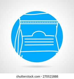 Abstract round blue vector icon with white line pack of meal replacement or sports supplements on white background. 