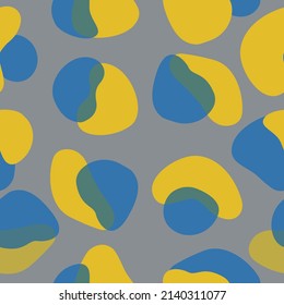 Abstract round blue and yellow shapes, seamless pattern.