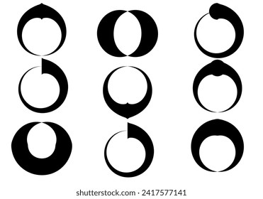 Abstract round border set. Circle border with random shape line isolated on white background.