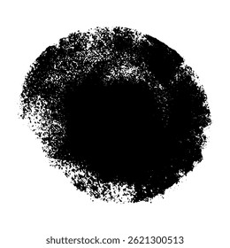 Traçado de pincel redondo abstrato com textura de tinta áspera e splash de tinta. Forma de carimbo circular para design gráfico e logotipos. Ilustração de vetor plano isolada em fundo branco.
