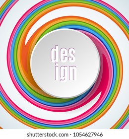 Abstract round circle banner with text Design on bright colorful background of spiral twisted strips Element for the design of banners, advertising, sales for business Creative modern concept Vector