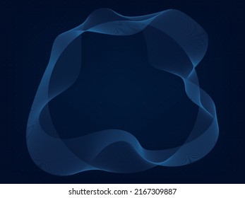 Abstract round, circle with blue wavy curved lines, texture on gradient blue technology background. Digital data visualization. Tech, business, science concept. Use for banner, presentation, template.