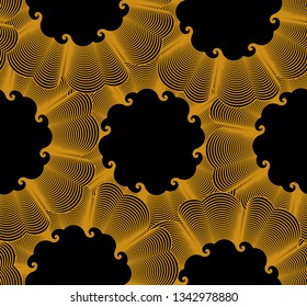 abstract round clouds seamless pattern in gold and black