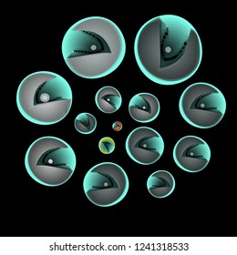 Abstract round colored shapes on a black background