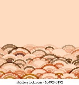 Abstract Round composition of round elements. scales simple Nature Asian wave circle pattern Brown beige ocher on a white background card banner design. Vector