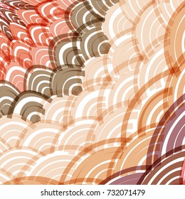 Abstract Round composition of round elements. scales simple Nature Asian wave circle pattern Brown beige ocher on a white background card banner design. Vector