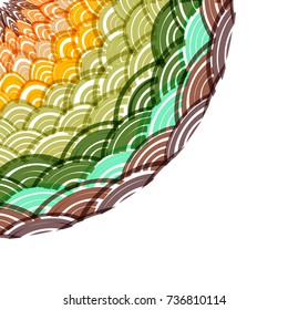 Abstract Round composition of round elements. scales simple Nature Asian wave circle pattern Brown summer green olive orange on a white background card banner design. Vector