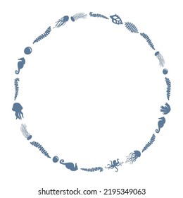 Abstract round composition, minimalist doodle wreath, 	flowing lines