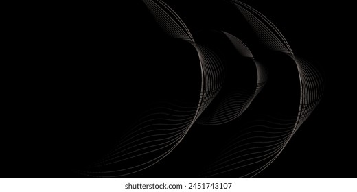 Abstract round curve by lines wavy flowing colorful blue green gradient isolated on black background. Vector in concept modern, technology, science eps10.