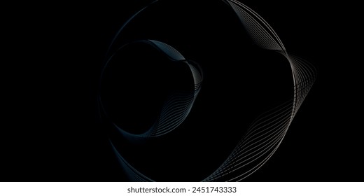 Abstract round curve by lines wavy flowing colorful blue green gradient isolated on black background. Vector in concept modern, technology, science eps10.
