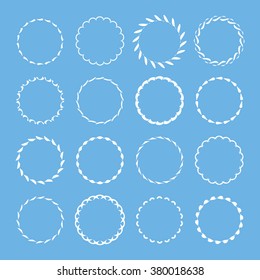 Abstract round decoration shapes and frames set. Creative design concepts for web banners, website, printed materials, infographics. White frames isolated on blue background. Vector illustration