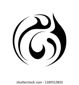 abstract round decorative element in black lines on white background
