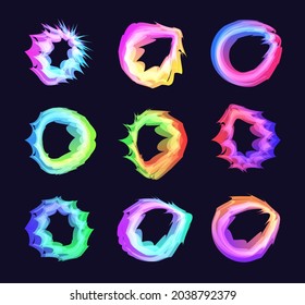 Abstract round deformed wheel icon set, fluid surreal molten paint color shape logo, colorful circle vector creative print for sound equalizer graphic, music cover design, creative art studio logos