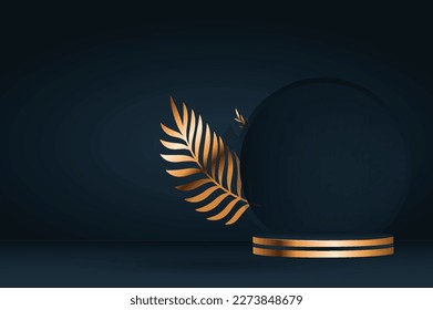 Abstraktes RundDisplay für Produkte auf der Website: Moderner, luxuriöser Hintergrund mit Schwarz und Gold Glitter Texture Wall Scene und Geometric Shape in 3D Rendering. Stockillustration von Merchandise-Artikeln zum Gewinner