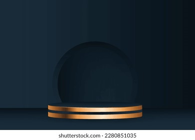 Abstract Round Display for Products on Website: Modern Luxury Background with Black and Gold Glitter Texture Wall Scene and Geometric Shape in 3D Rendering. Stock Illustration of Merchandise on Winner