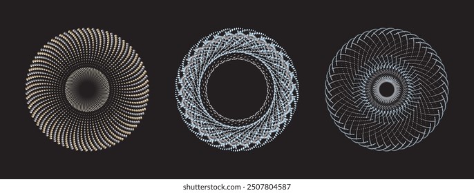 Abstract round dotted lines, geometric circular flower shapes for logos, signs, and web graphics