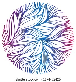 abstract round emblem with blue, pink and violet thin curves. elegant rosette on white background