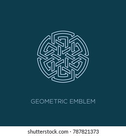 Abstract round emblem template design in linear style. Vector illustration.